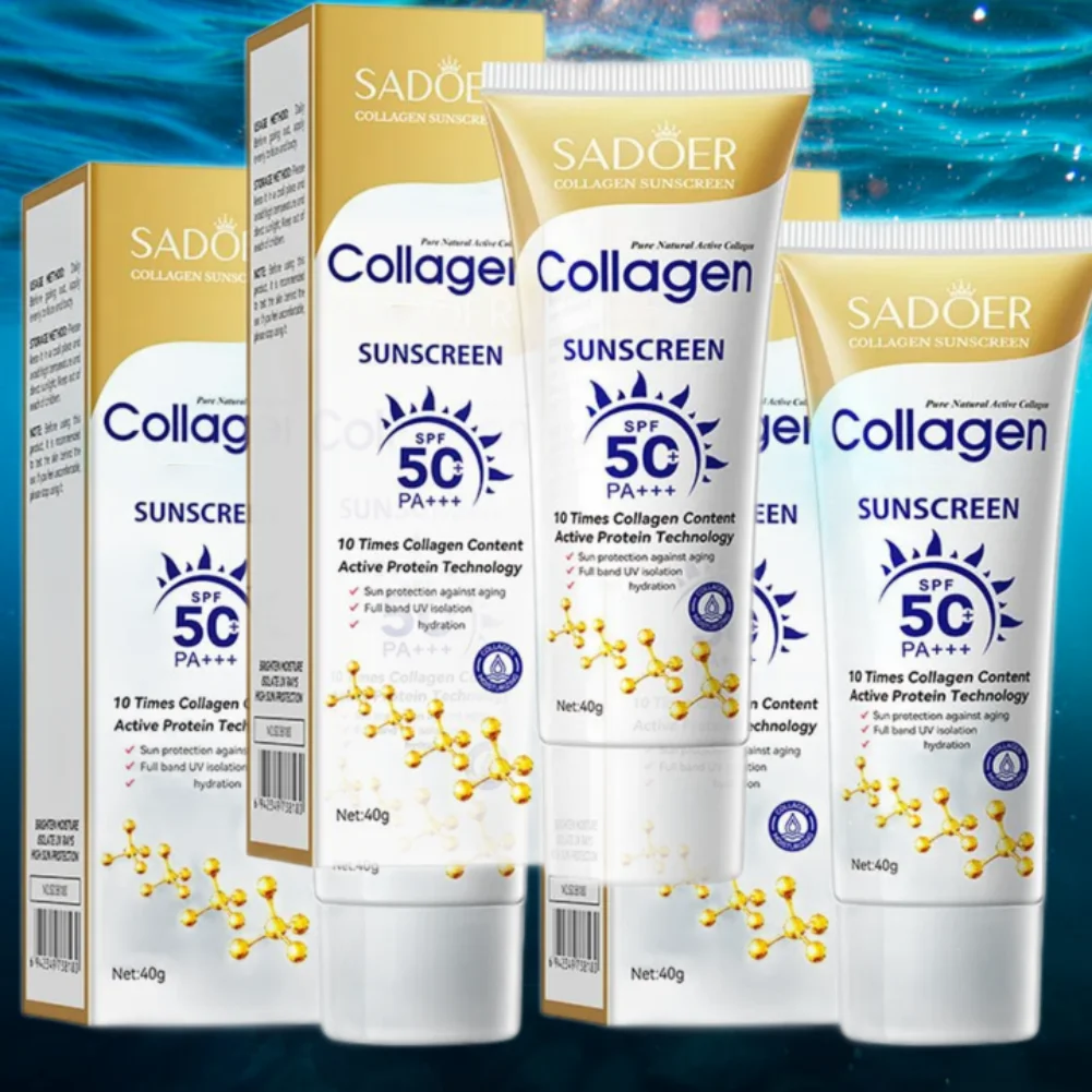 1/3 Uds SADOER 40G protector solar de colágeno crema solar refrescante Spf 50 Control de aceite Anti UV antioxidante crema solar hidratante Facial
