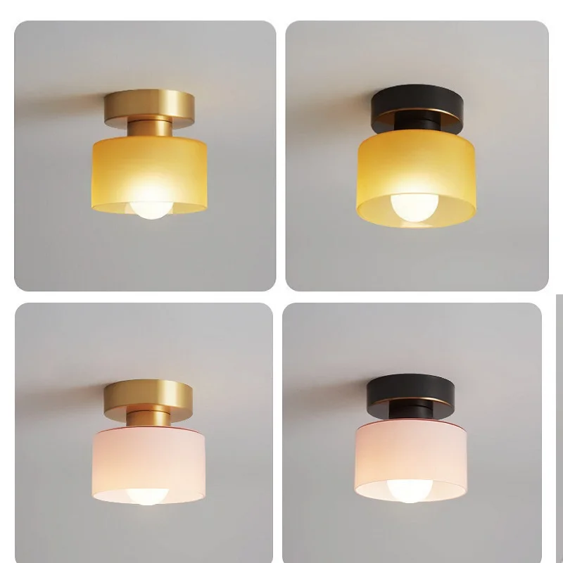 Medieval  All Copper Aisle Lights Corridor Ceiling Lamp Foyer Porch Balcony Stained Entrance Hall Glass Bedroom Ceiling Light