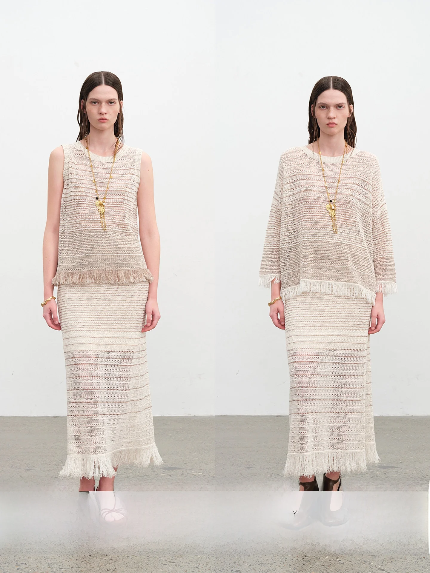 

CECI Knitted Hollow out Long Sleeve Vest And Half Skirt Three Piece Set Summer 2026 Vacation Style Mist Island Song