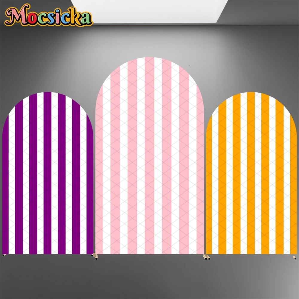 Mocsicka Streep Foto Boog Cover Achtergrond Rood Blauw Roze Kleur Decoraties Kind Baby Verjaardagsfeestje Gebogen Achtergrond Photocall