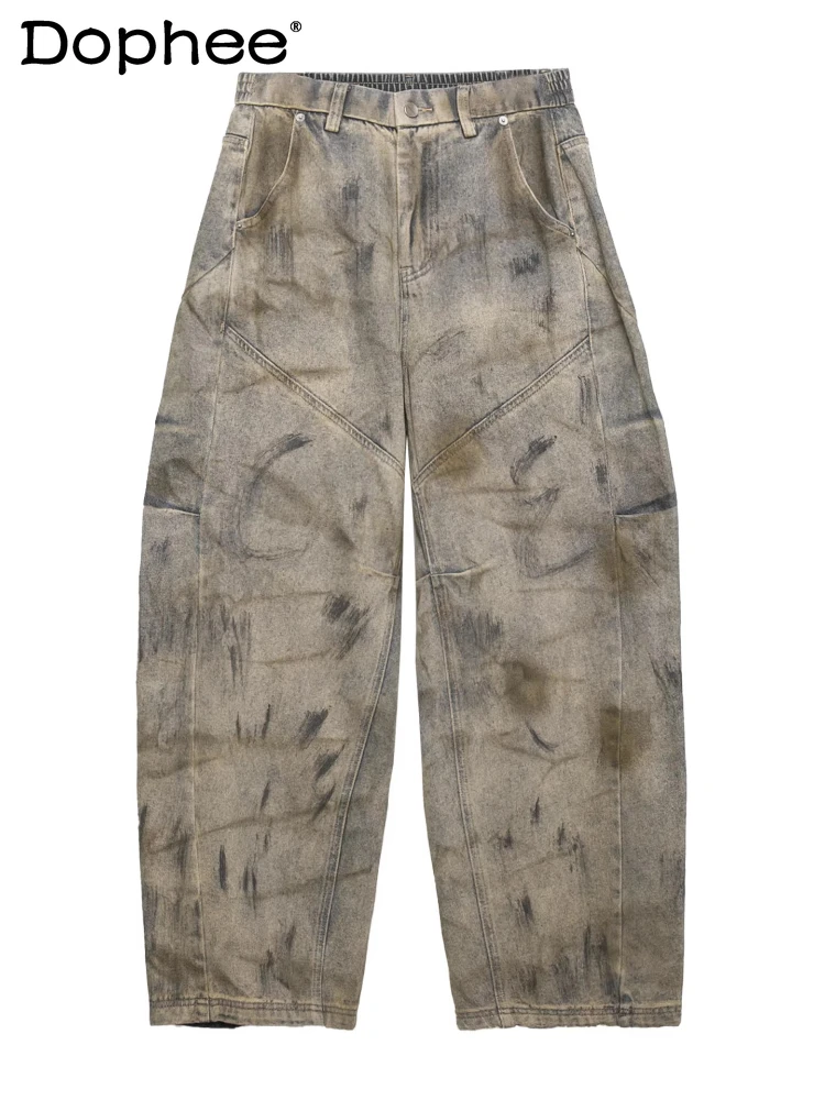 

Мужские джинсы свободного кроя 2026 года, весенняя новинка, уникальные стильные джинсовые брюки с декоративными карманами и контрастными вставками