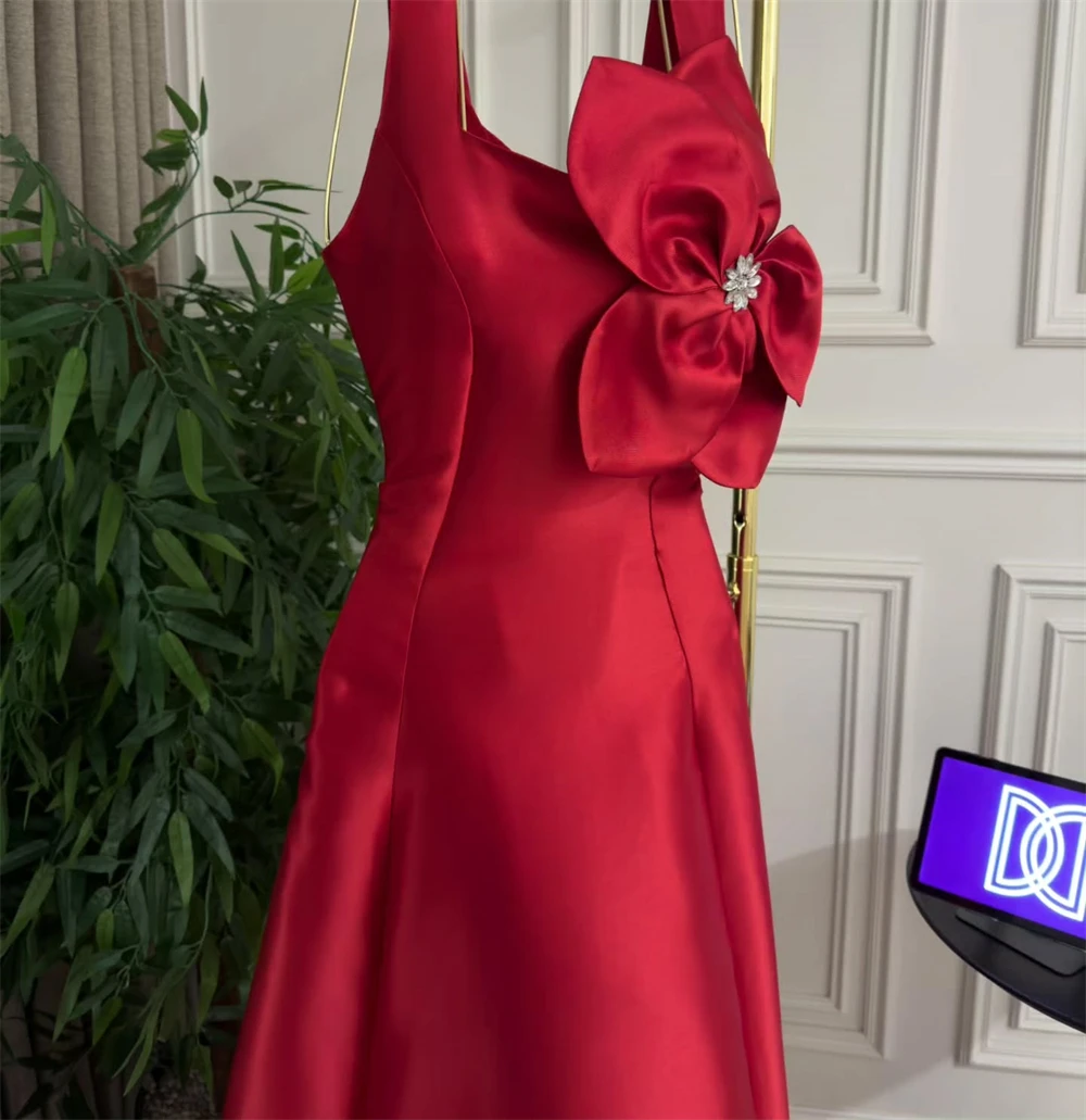 Robe de soirée personnalisée classique en Satin rouge, sans bretelles, manches cape, ligne a, longueur au sol, avec des Appliques de perles, robes de soirée