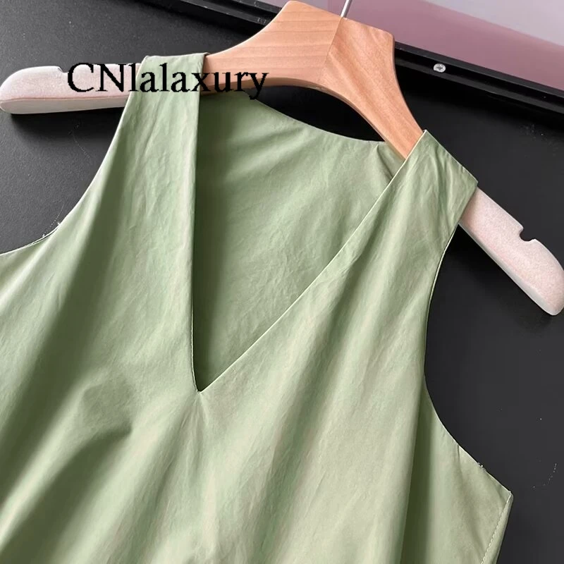 CNlalaxury Women 2024 Summer New Fashion Vests A Casual Party Dress Retro Sleeveless Chic V-neck Long Dress Vestidos Mujer