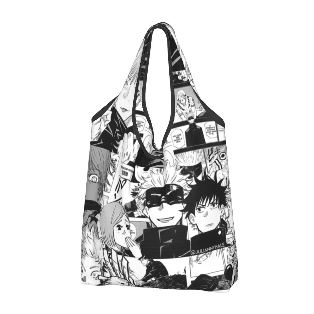 Recycling Fashion Anime Jujutsu Kaisen Shopping Bag Women Tote Bag Portable Satoru Gojou Yuji Itadori Groceries Shopper Bags