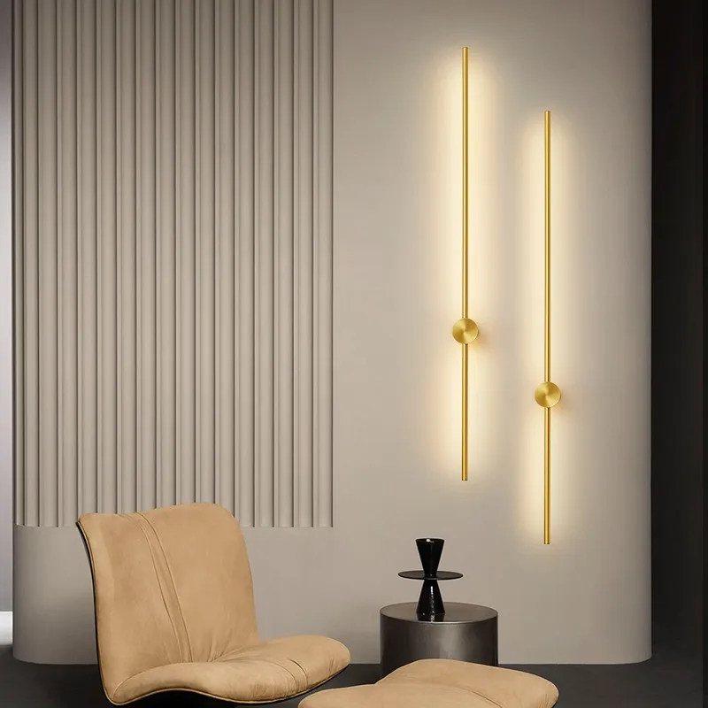 

Full copper wall lamp bedroom bedside living room staircase strip Internet celebrity creative minimalist light luxury Nordic TV