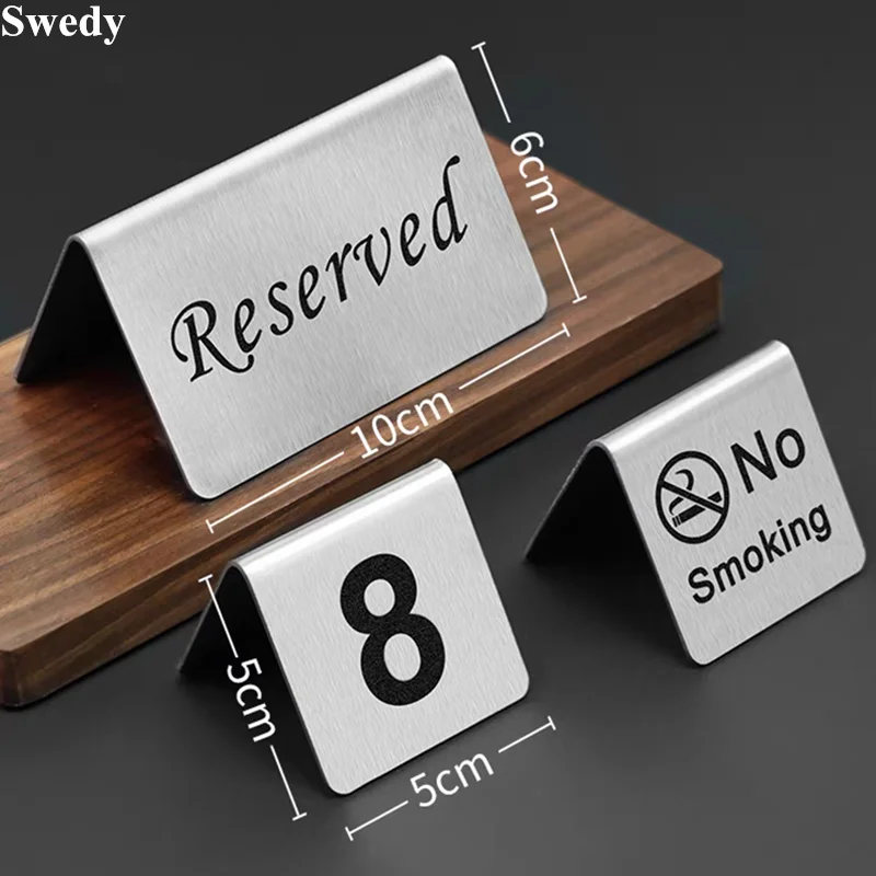 Stainless Steel Double-Sided Table No Smoking Signs Indicator Warning Sign Reserved Table Signs Wedding Table Number Stand