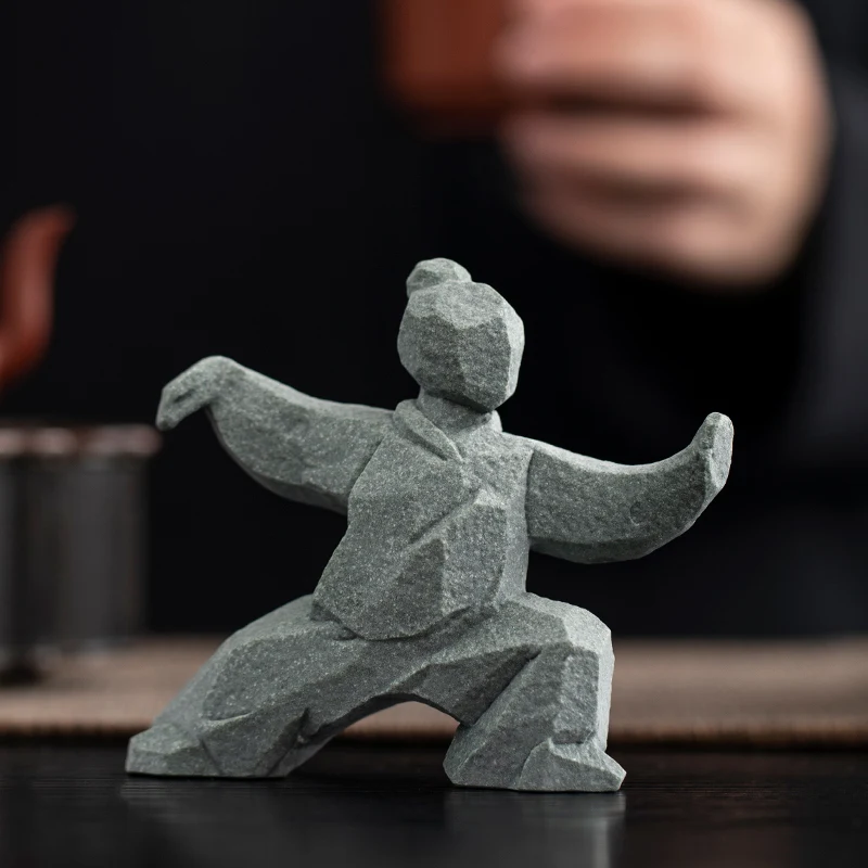 

Chinese style Tai Chi Kung Fu martial arts character stone statue ornament, creative home and office desktop decoration ornament