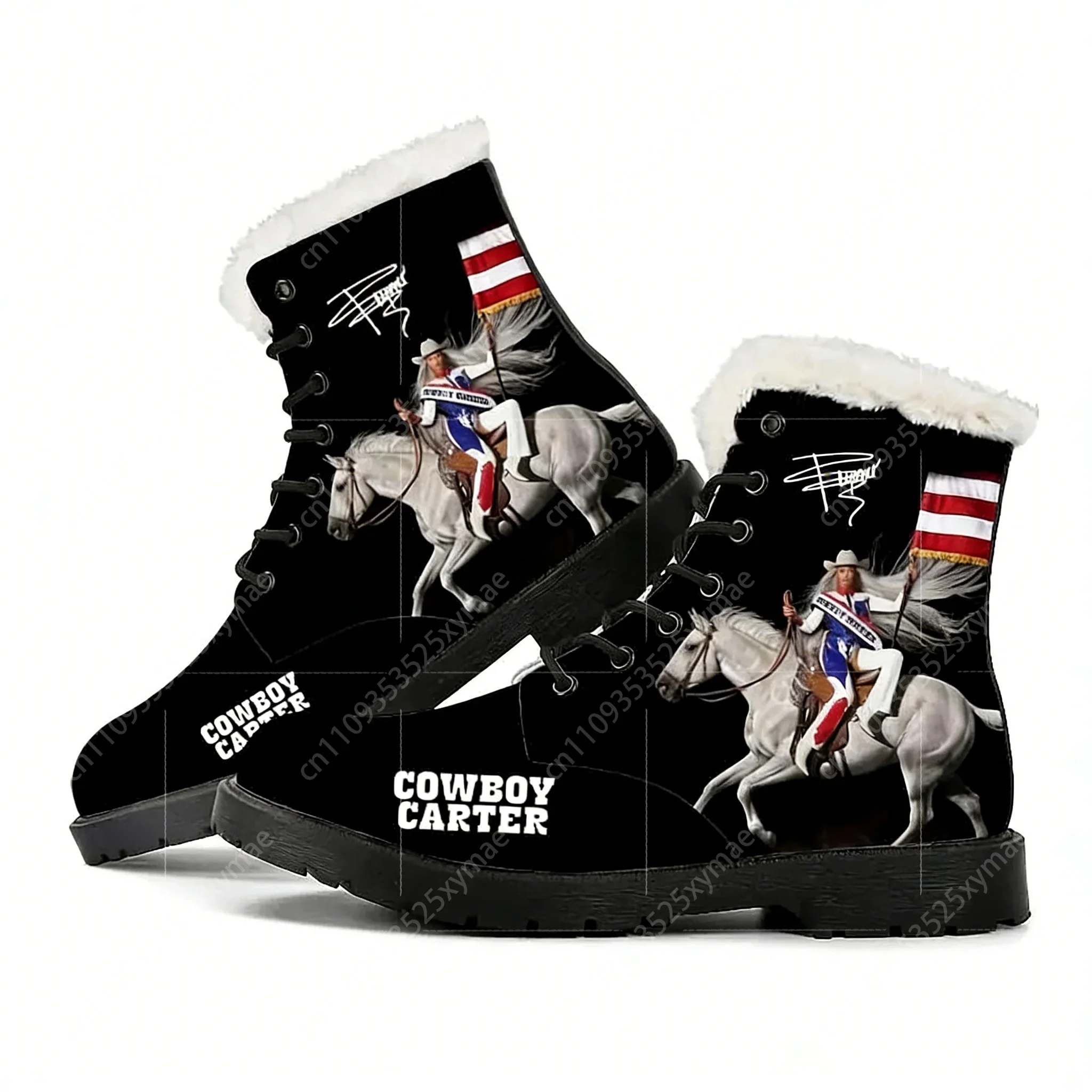 

Beyonce Plush Boots Rock Cowboy Carter Mens Womens Teenager Shoes Casual Boot Light Warm High Quality Couple Customize Shoe
