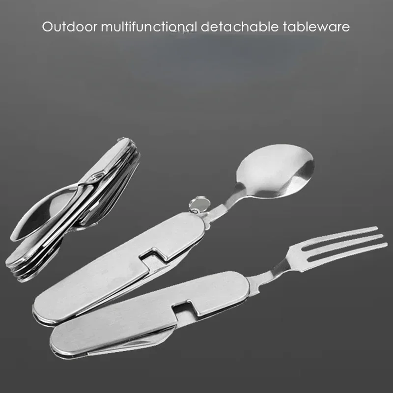 Cuillère de camping de pique-nique portable, multi-outil, possède une fourchette Spork, couverts, couteau britannique, couverts, ouvre-bouteille,