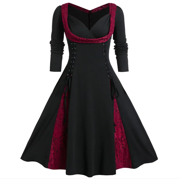 

2024 Lace Patchwork Long Sleeve Dress Mid-length Patchwork Waist Evening Dress Dress Women Elegant Long Dresses Beautiful