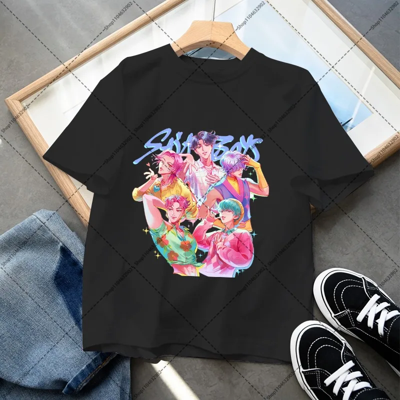 KPop Demon Hunteres เสื้อยืดสีดำการ์ตูนอะนิเมะแขนสั้นชายหญิงฤดูร้อนเสื้อผ้าเด็กแฟชั่น Tee ของขวัญวันเกิด