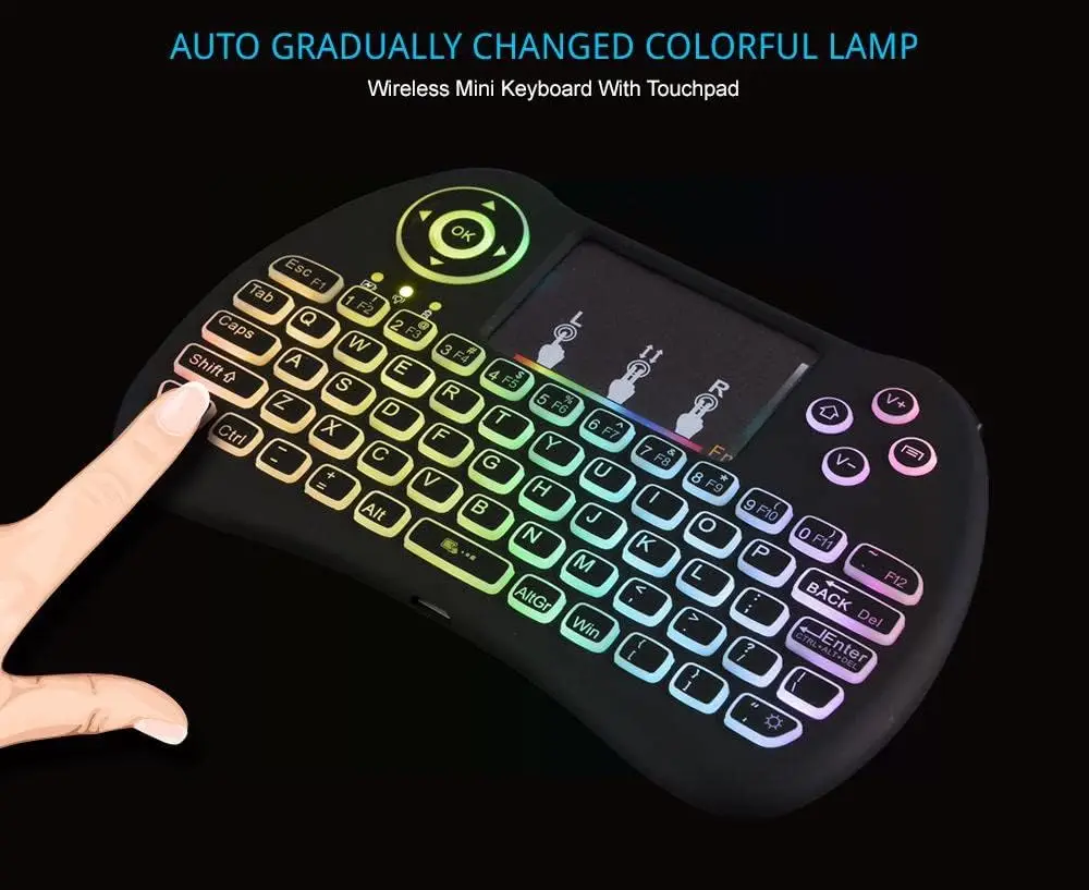 Mini Keyboard, 2.4GHz Mini Wireless keyboard with Touchpad, LED Backlit, Rechargable Li-ion Battery for Smart TV,PC,Windows