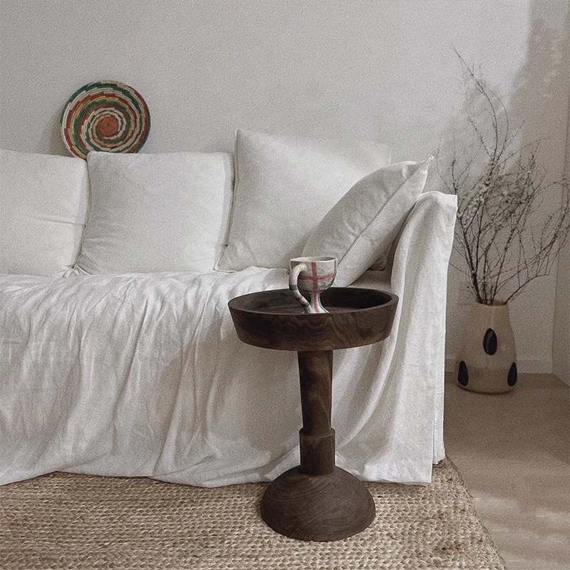 Rustic Log Coffee Tables Vintage Round Side Table for Sofa Solid Wood End Tables Homestay floor type