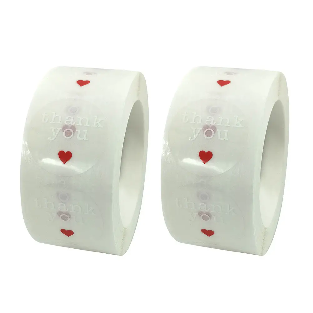 

500Pcs Thank You Label Stickers Red Heart Seal Transparent Round Decorative Sealing Stickers for Gift Packaging Notes Baking