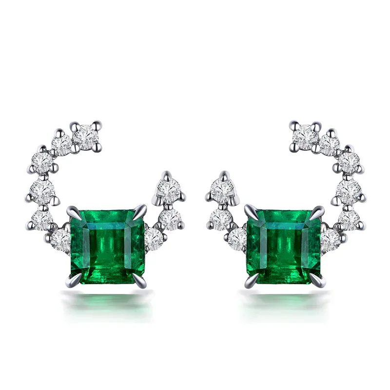 

100% S925 Sterling Silver Natural Emerald Gemstone Earring for Women Fine Aros Mujer Oreja Geometric Drop Earrings Females Box