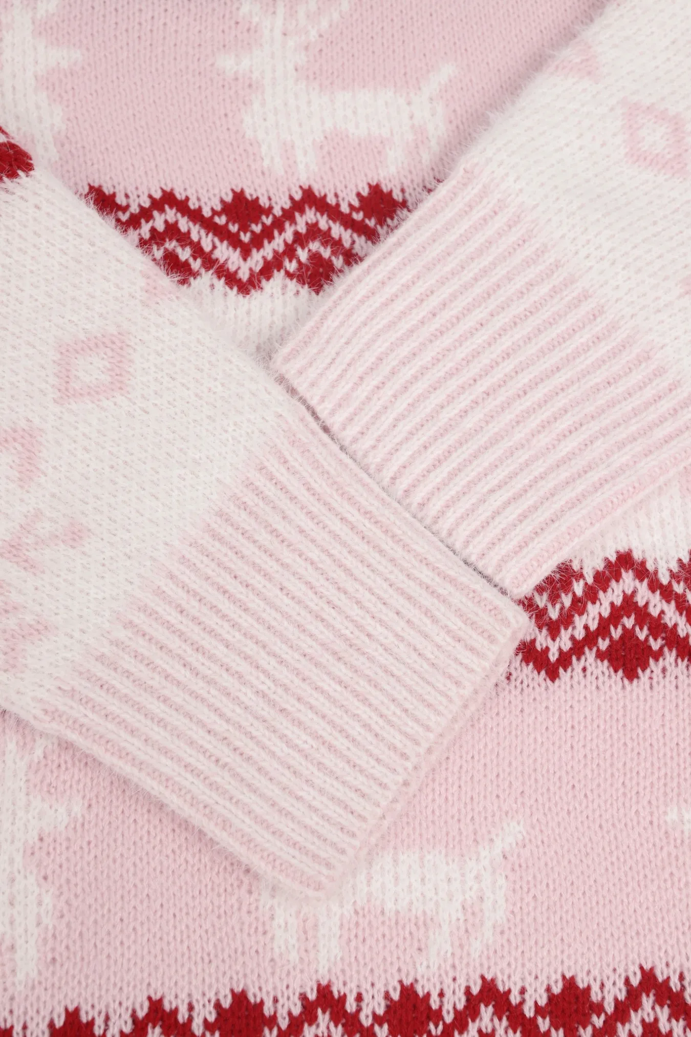 여성용 핑크 크리스마스 순록 패턴 오버사이즈 니트 스웨터 크루넥 홀리데이 풀오버 패션 여성용 편안하고 따뜻한 상의