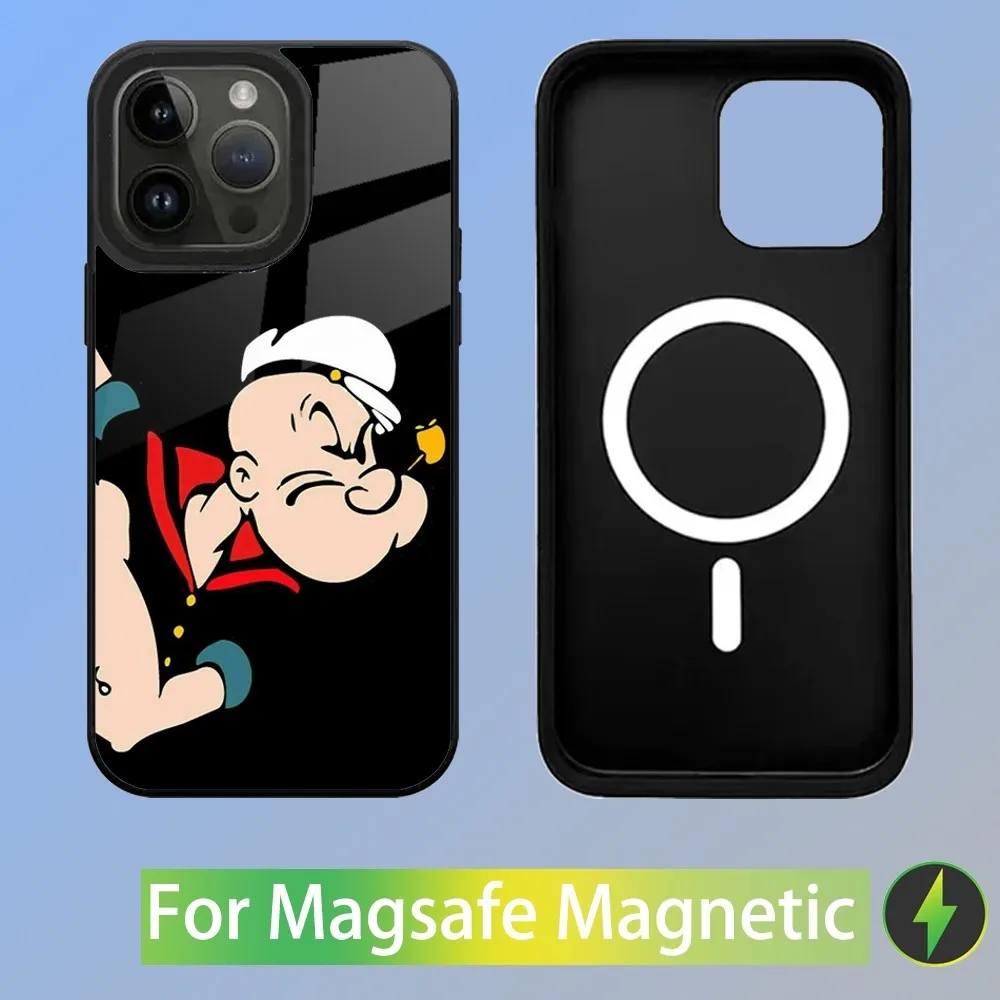 P-Popeye the S-Sailor Phone Case For iPhone 16,15,14,13,12,11,Plus,Pro,Max Mini Magsafe Magnetic Wireless Charging