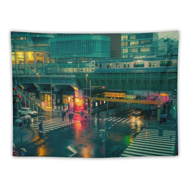 Neo Tokyo Matrix vibe for girls with green and orange light reflection tapestry room decor tapestry for girls