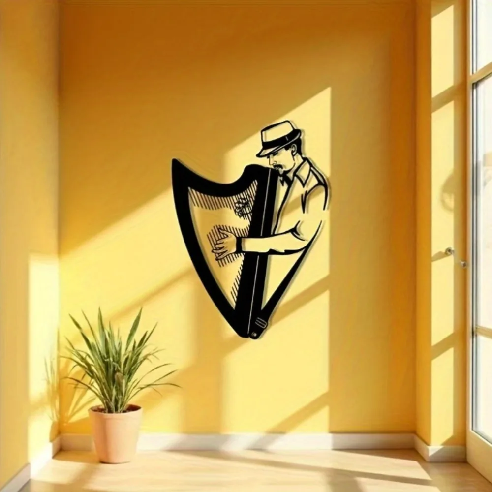 1pc Metal Harpist Wall Art, Minimalist Music Decor for Anniversary Gift, Home Embellishment