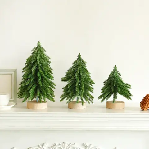Mini Artificial Christmas Tree Frosted Bottle Brush Christmas Tree with Wood Base Pine Tree for Christmas Home Table Top Decor