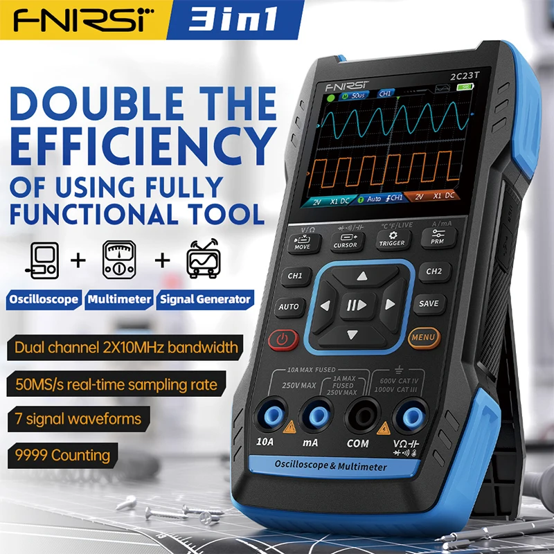 FNIRSI 2C23T Handheld Digital Oscilloscope Multimeter Function Signal Generator 2.8