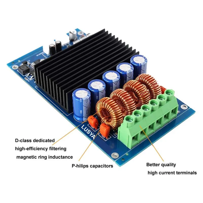 لوحة مكبر صوت HiFi عالي الطاقة من LUSYA ، TPA3255 ، نسخة مطورة ، ستيريو ، رقمي ، تيار مستمر 19-50 فولت ، من نوع W x 2