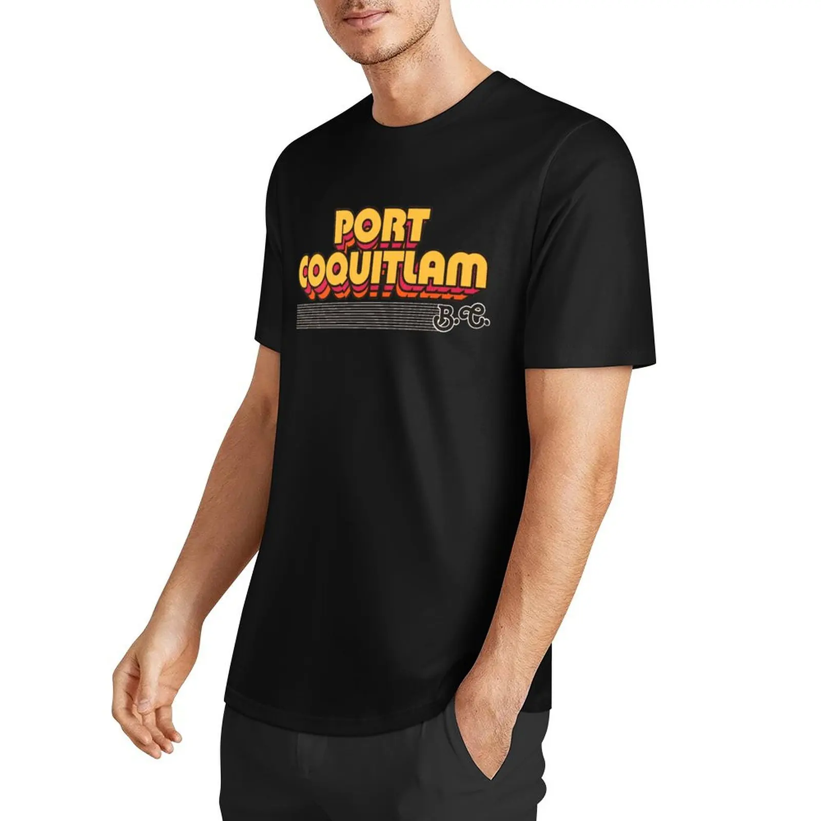 Port Coquitlam, BC Retro Stripes T-Shirt oversizeds cotton graphic tees designer shirts plain black t shirts men