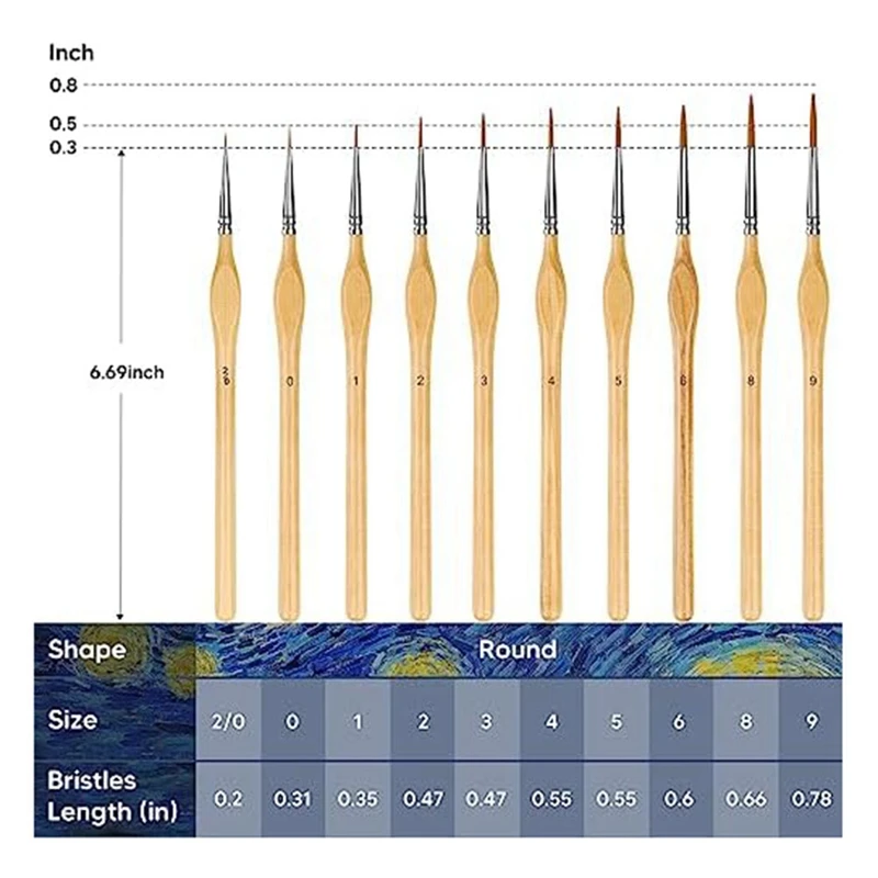 11PC Fine Detail Paint Brush Set Mini Small Painting Brushes Fit For Art,Crafts,Acrylic,Watercolor