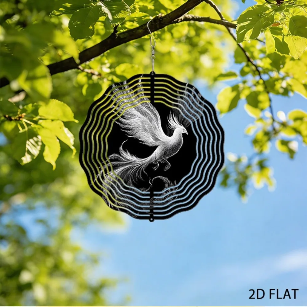 

Wrought Iron Phoenix Wind Chime Outdoor Garden Art Hanging Decor Black White Bird Pendant