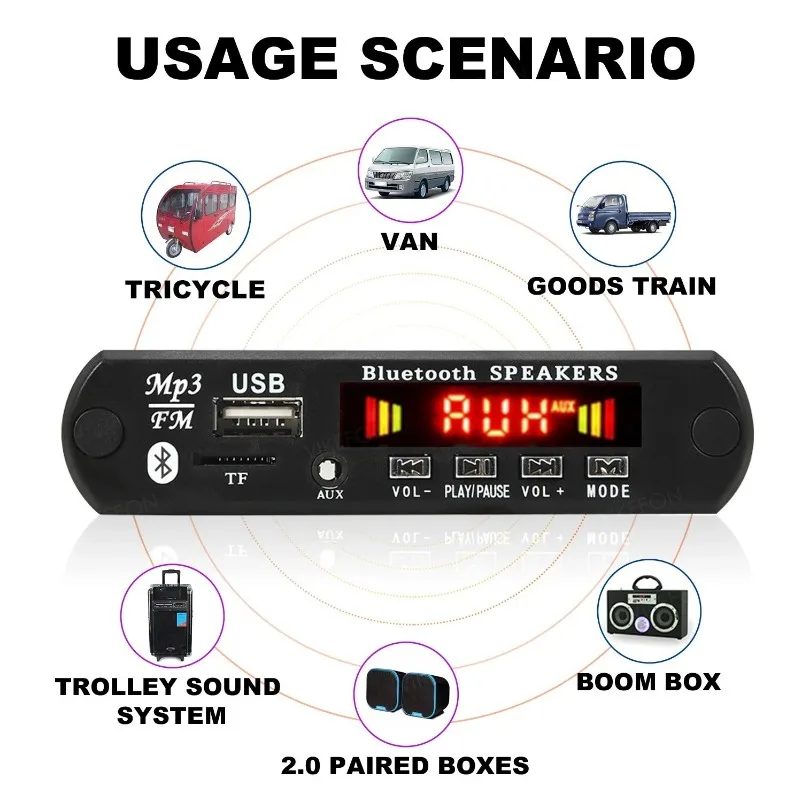 VIKEFON Amplifier Bluetooth 5.0 MP3 WMA APE Decoder Board DC 12V Handsfree Car Audio USB TF FM Radio Mp3 Music Player Speaker image 5