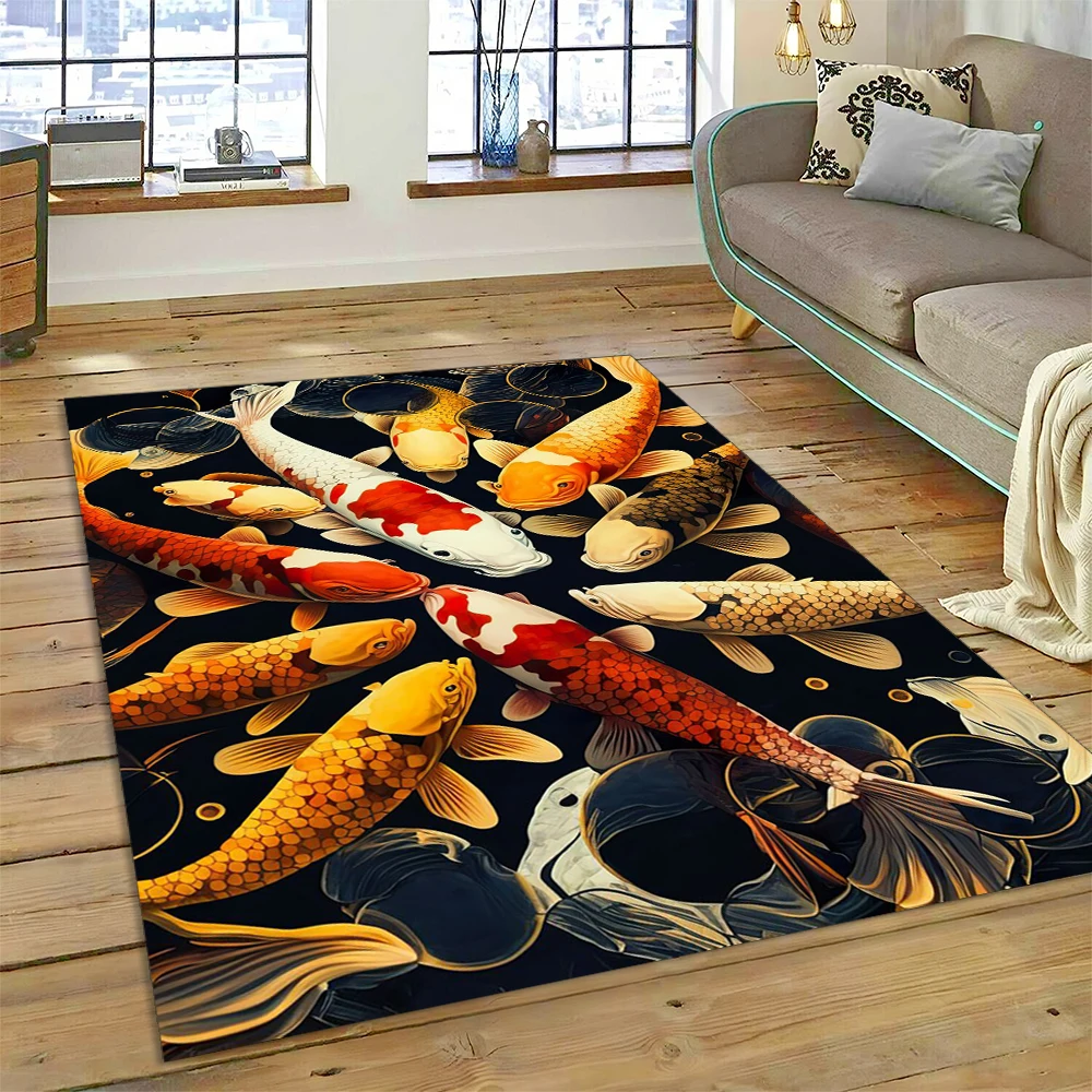 Koi Carp Naturalize Yin Yang Fish Cartoon Carpet Rug for Home Living Room Bedroom Sofa Doormat Decor,Kids Area Rug Non-slip Mat