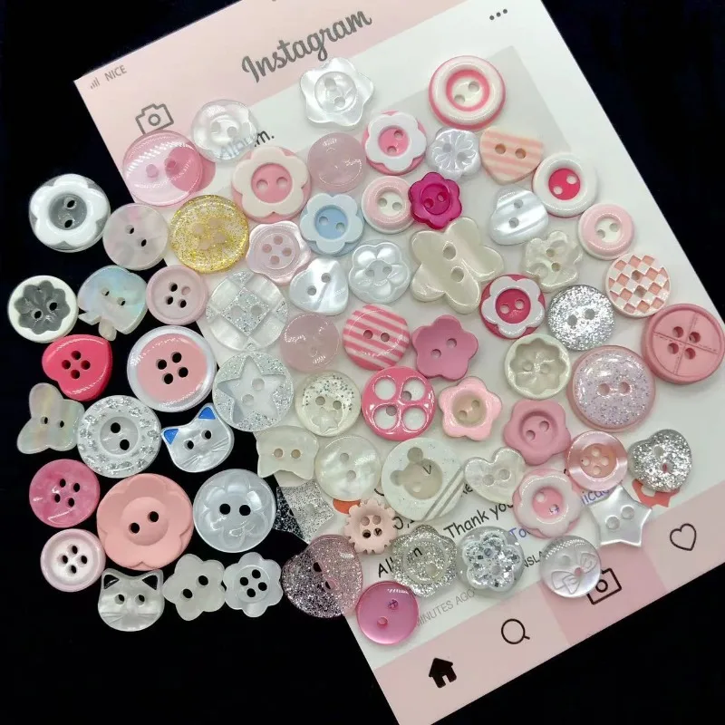 

55Pcs High-value Pink Buttons, Mixed Colors, High-quality DIY Handbook, Versatile Baby Clothes Accessories, Jewelry Buttons