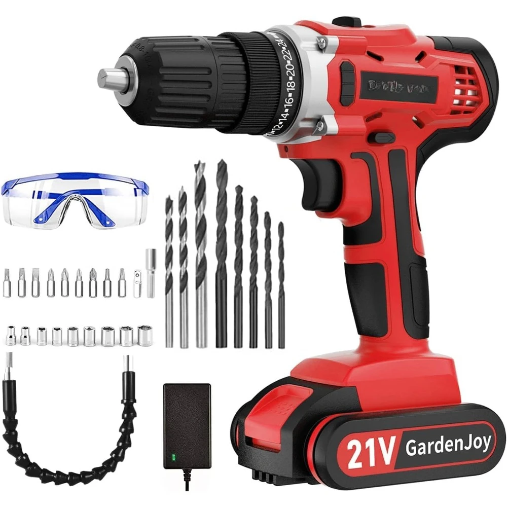 21V Cordless Power Drill - Electric Drill Set with Battery and Fast Charger, 30pcs Drill/Driver Bits