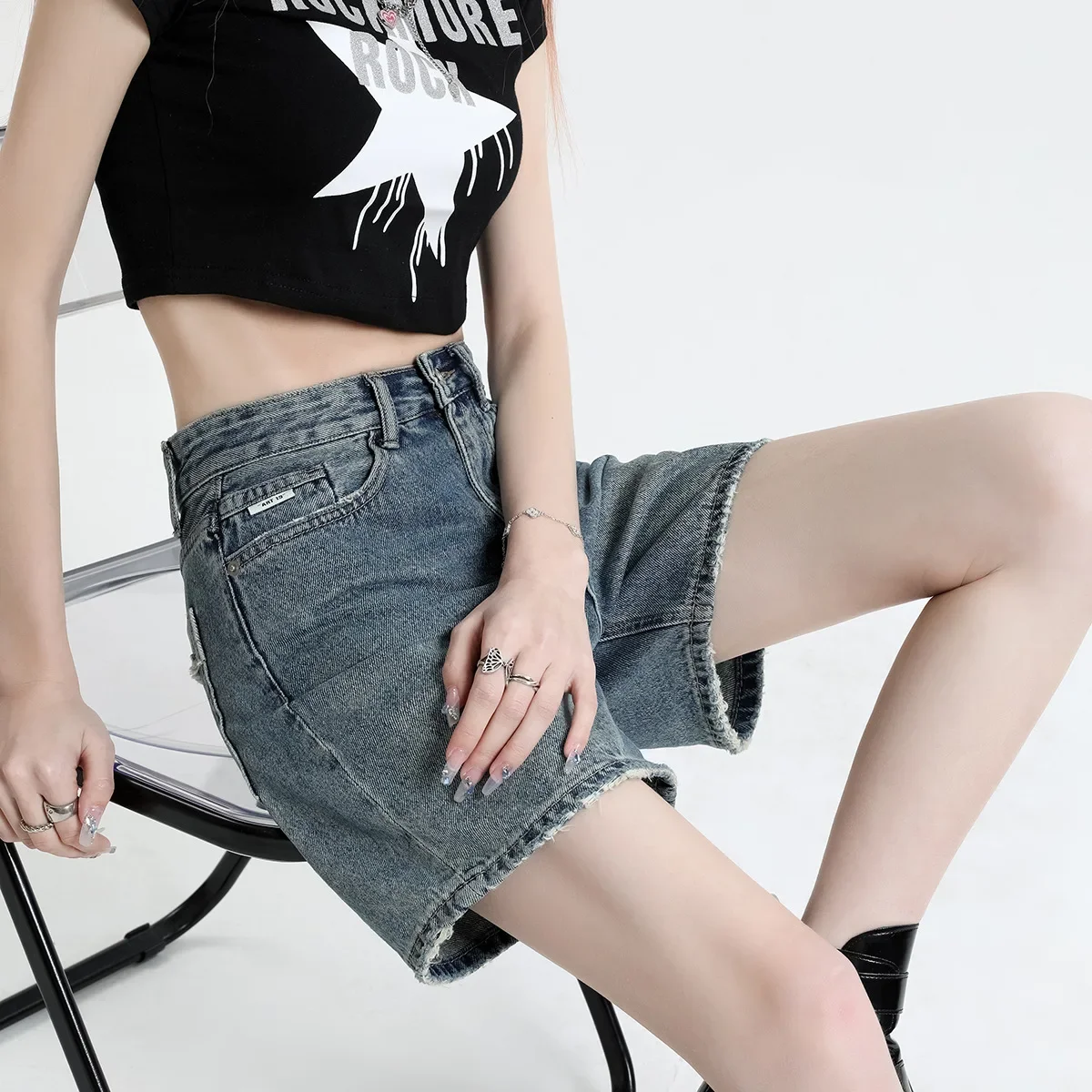 

Джинсовые шорты New Design Sense с высокой талией. Женские весенне-летние модные, универсальные, повседневные свободные широкие шорты трапециевидной формы