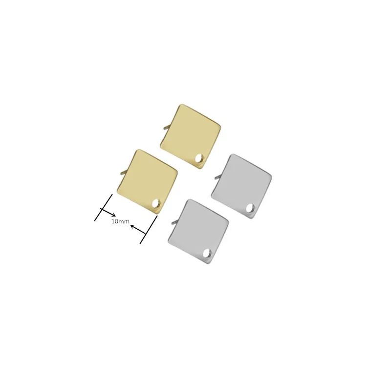 20pcs/lot Hypoallergenic Stainless Steel Earring Stud Post Gold Color Square Oval Earrings Hooks For Diy Jewelry Making Supplies