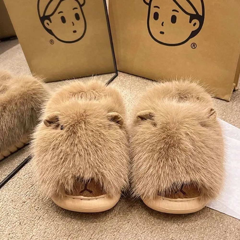 

Casual Comfortable Capybara Slippers Anti Slip Winter Cute Furry Animal Slippers Silent Cartoon Warm Capybara Slippers Men