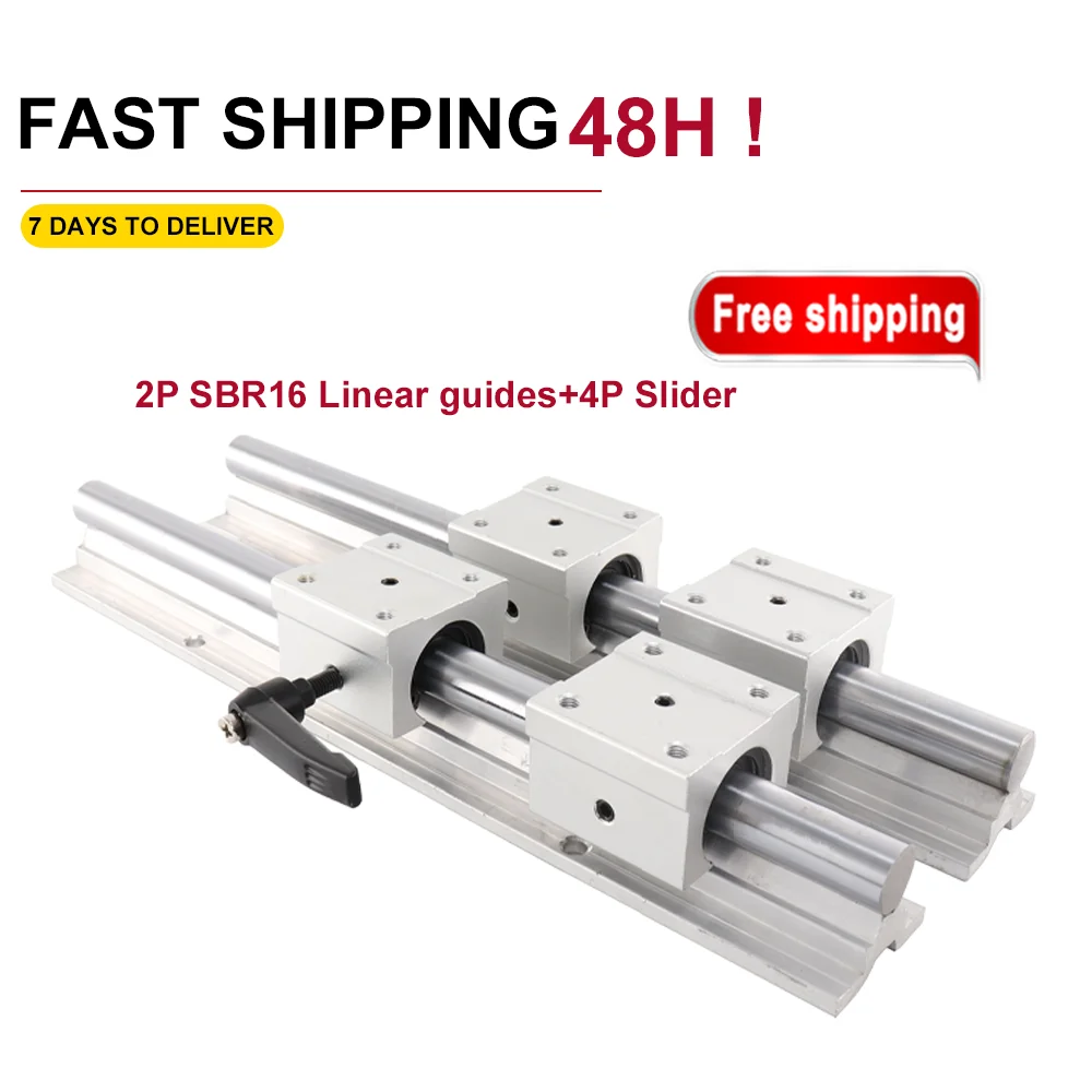 2PCS SBR16 16MM Linear Guide Rail 200-1000MM Fully Supported Linear Rail With SBR16UU Linear Bearing Block CNC Part