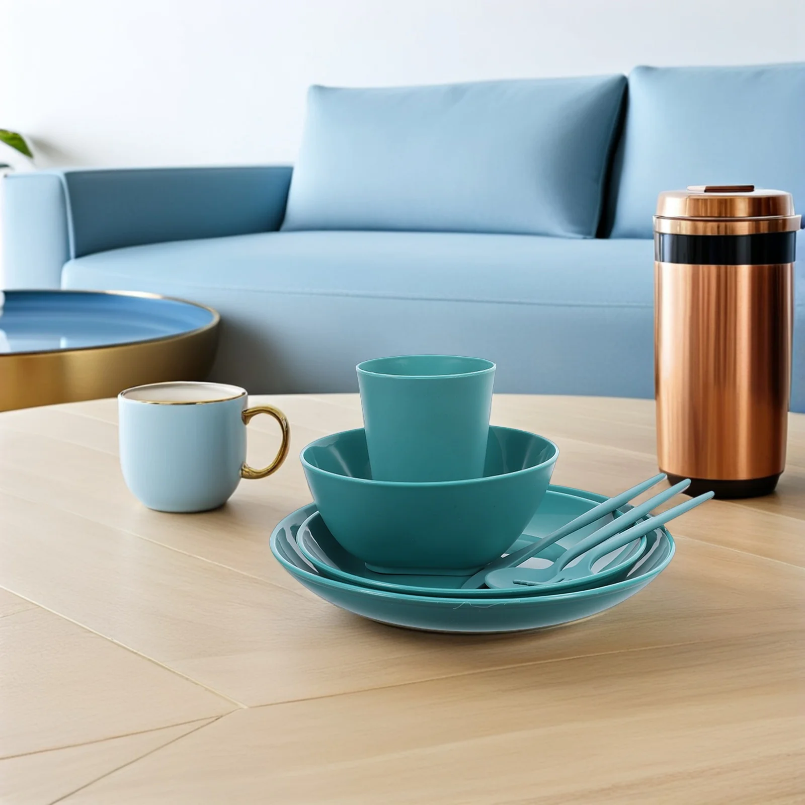 

1Set Wheat Straw Tableware Set Modern Dinnerware Utensils Plates Bowls Cups Portable Outdoor Dining Holiday Appetizers Dining