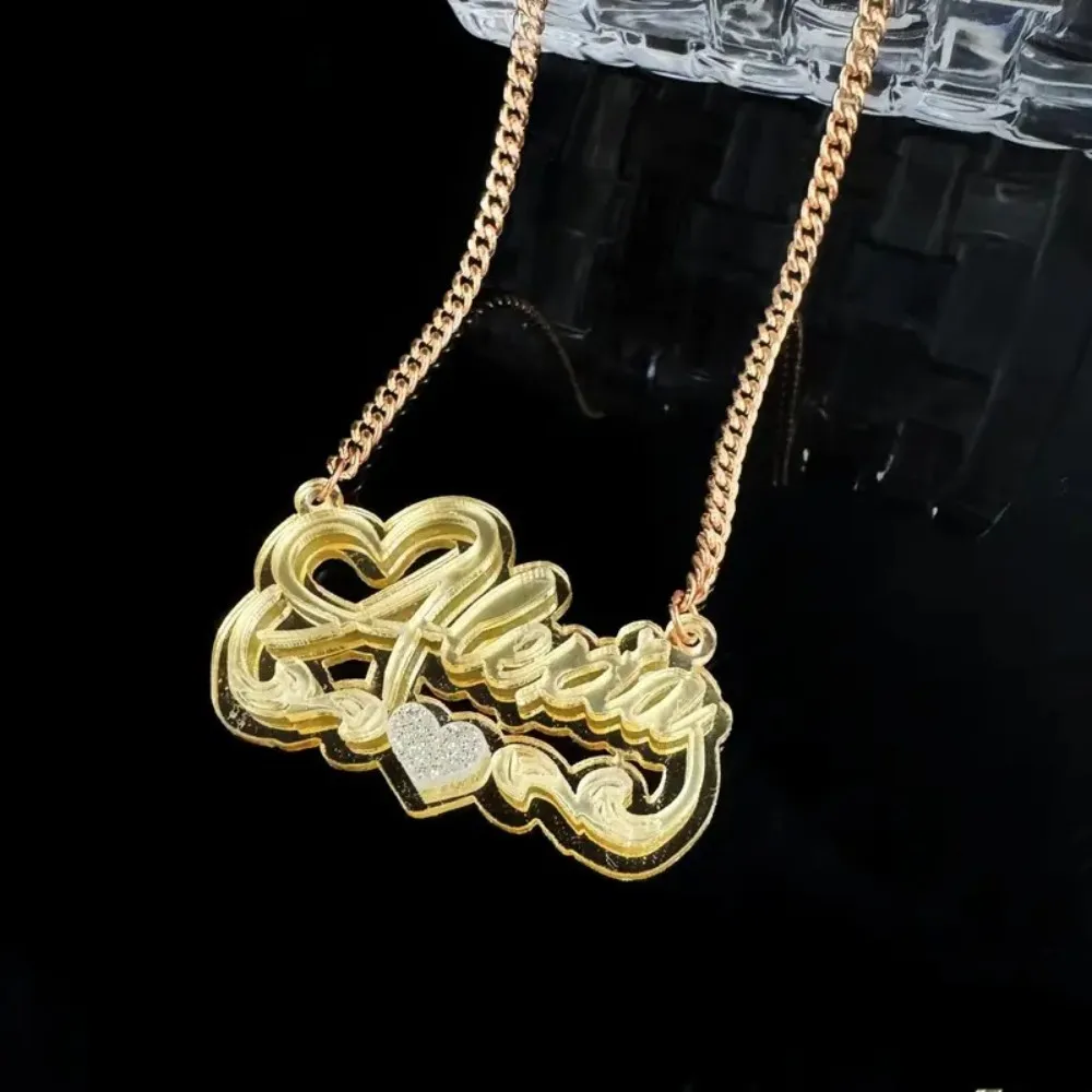 اسم مخصص قلادة شخصية 18K مطلية بالذهب اسم قلادة اسم قلادة مع القلب الاكريليك مجوهرات هدية النساء الهدايا