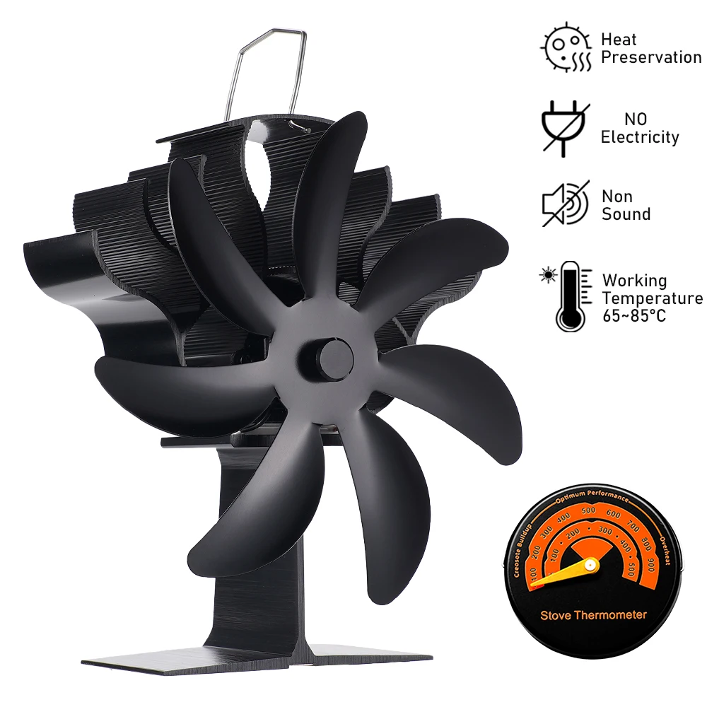 7 Blade Wood Stove Fan Heat Powered heat shield Silent Non-Electric Heat Activated efficient Fireplace Fan Wood Burning Stove