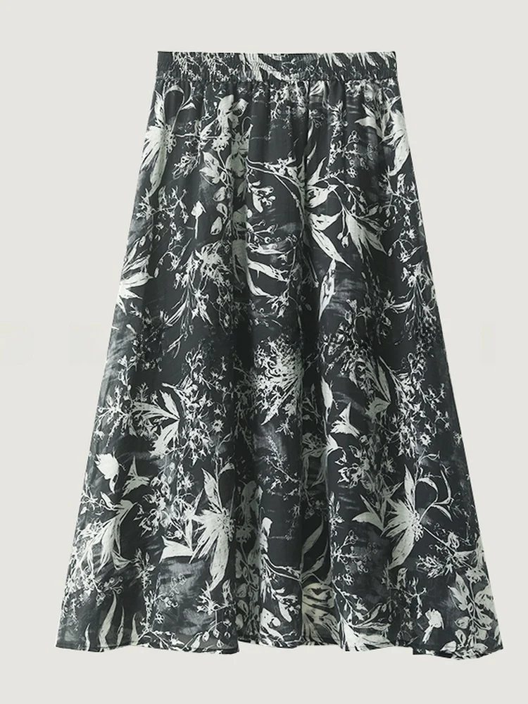 

High Waist Printed Silk Half Skirt Fashionable A-Line Summer Skirt Elastic Thin Material Women's Skirt Breathable Skin-Friendly