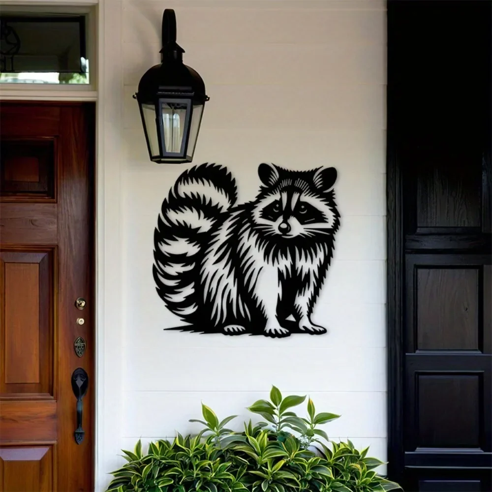 CIFBUY Metal Wall Art Raccoon Wildlife Sign Black White Tree Branch Rustic Farmhouse Decor For Man Cave Home