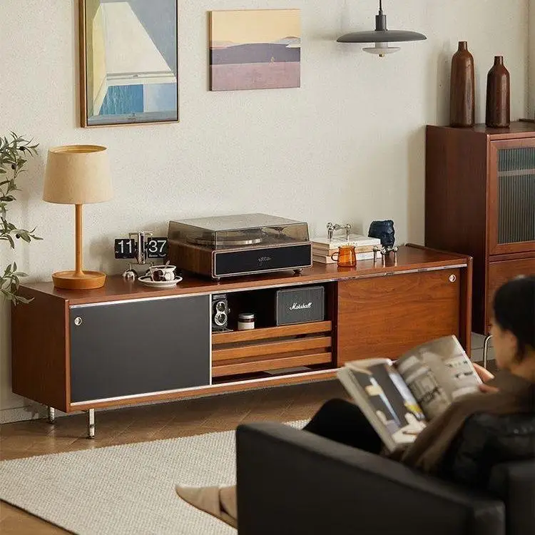 

Customizable retro solid wood TV cabinet Nordic Japanese small apartment living room combination wall cabinet