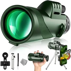 80X100 Hd Monocular Telescope Long Range Zoom Bak4 Prism Telescope with Tripod Phone Clip Hunting Camping Bird Watching Hiking