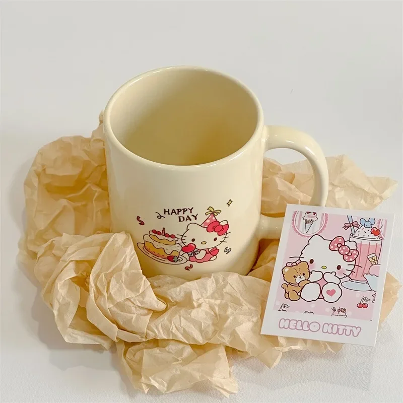 Creative Hello Kitty Birthday Ceramic Mug Girl Boy 300ml Sanrios Home Couple Coffee Milk Tea Breakfast Water Cup Gift Tableware