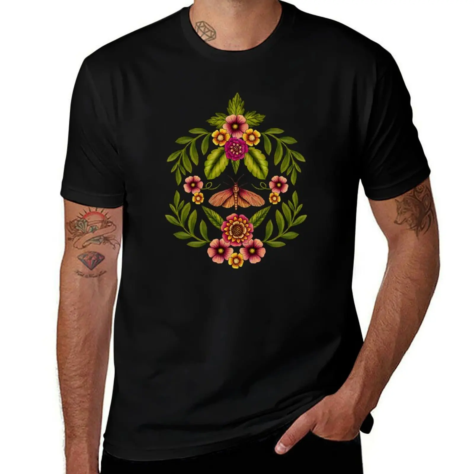 Dark Moths & Flowers - Moody Floral Pattern T-Shirt t shirt for man t shirts for man cotton funny t shirt man designer T-Shirt