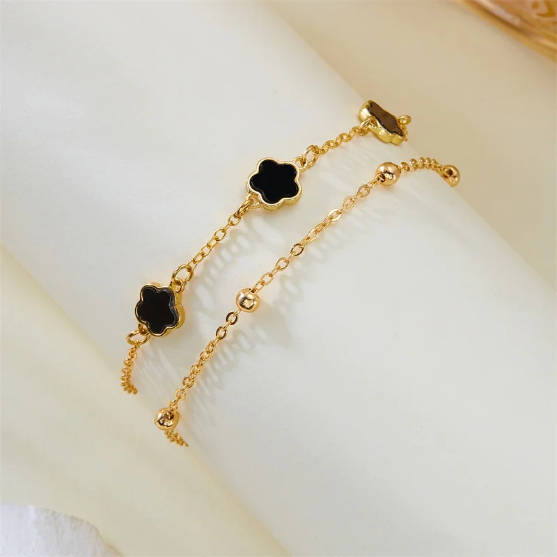 

2 Pcs/Set Lucky 5-leaf Clover Anklet for Women Fashion Simple Foot Chain Handmade on the Leg Bracelet Barefoot Sandal Jewelry