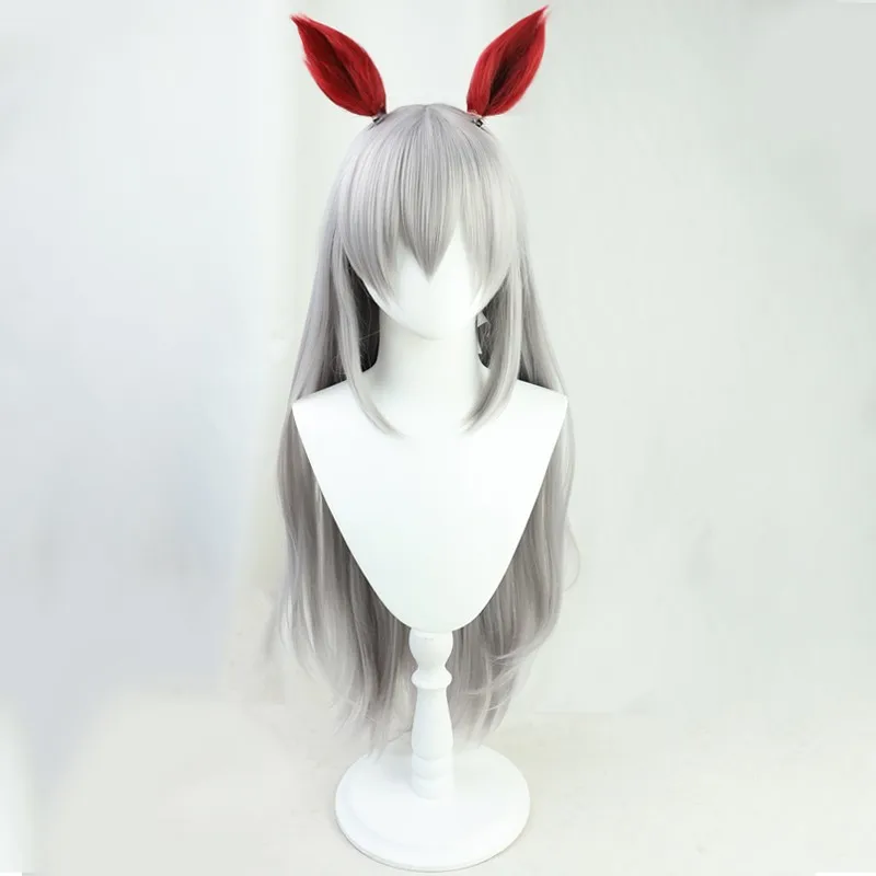 Peruka Anime Pretty Derby Tamamo Cross Cosplay Długie Szare Włosy i Ogon Halloween Party Karnawał Role Play Syntetyczne Peruki Damskie
