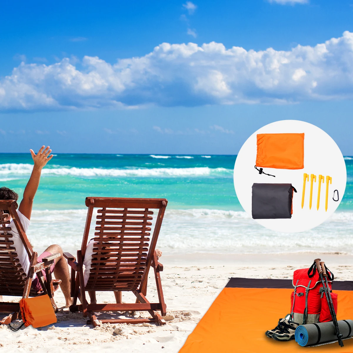 

Waterproof Picnic Mat Orange Foldable Camping Pad Lightweight Nylon Beach Blanket Outdoor Hiking Multifunctional