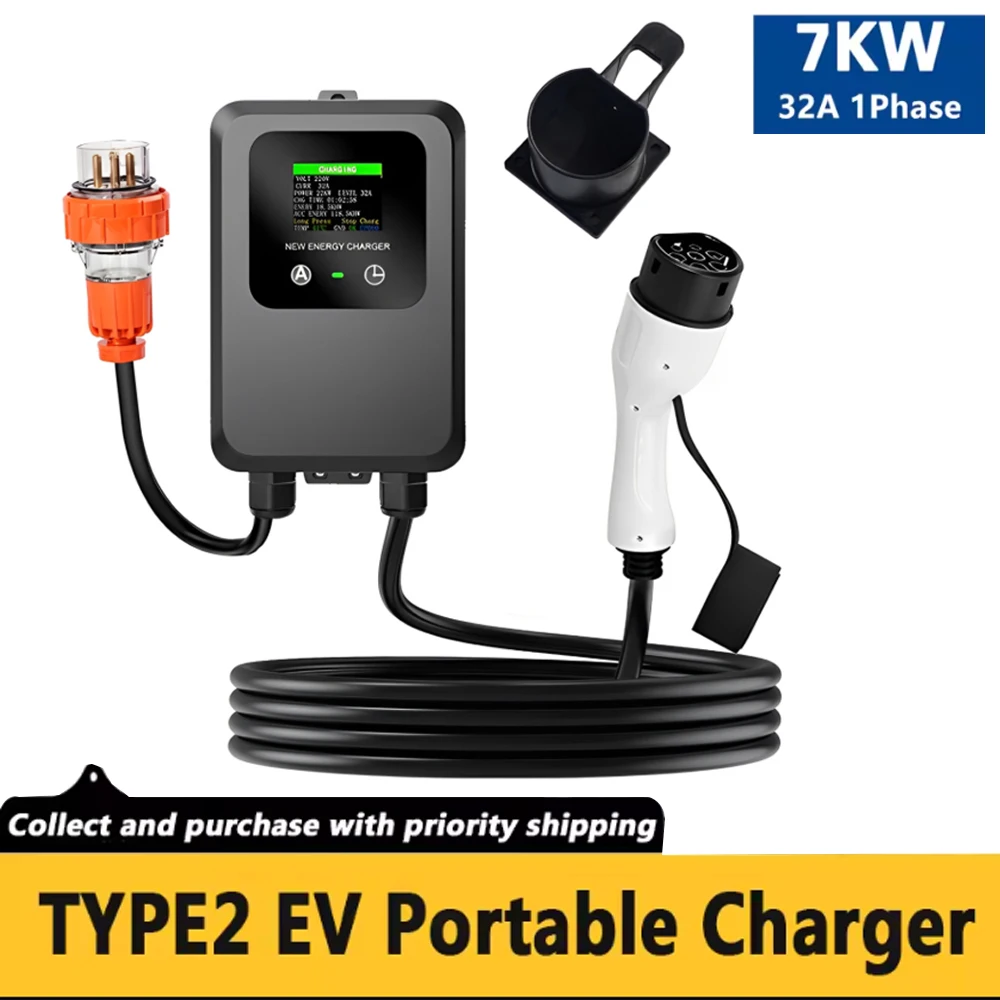 

2025 New Type-2 EV Wallbox 7KW 32A Car Home EV Wallbox Charging Station Electric Car EV Wallbox With 5M Cable Plug and Charge